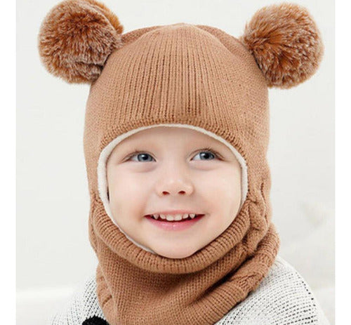 Gorro Con Cuello Bebés 6m A 2 Años Invierno Abrigado Norplat Marrón Talle Unico Geométrico
