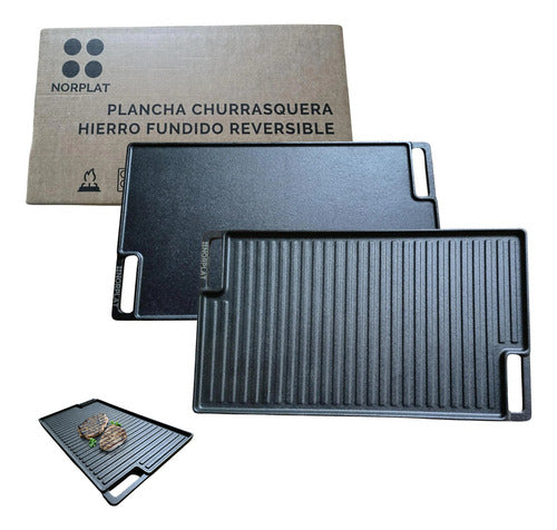 Plancha Churrasquera Hierro Fundido Reversible - Norplat Negro
