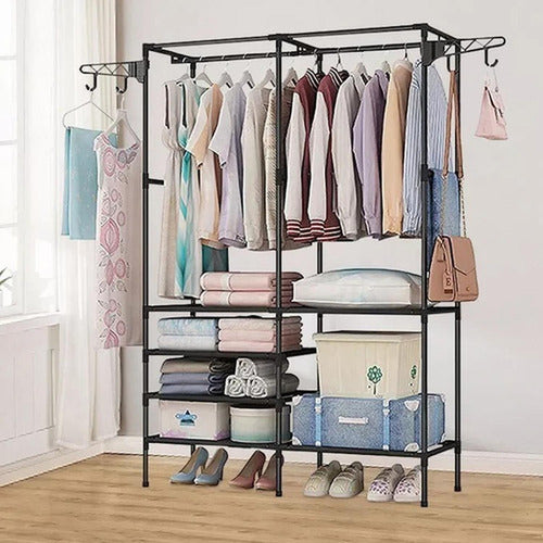 Organizador Ropa Colgador Perchero Con Estantes - Norplat Negro