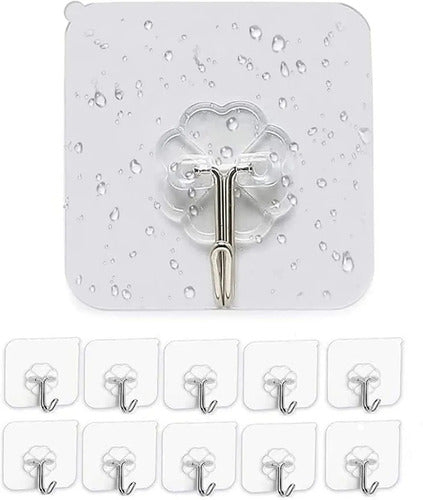 Pack 10 Unidades Gancho Para Pared / Metálico Con Adhesivo Agua