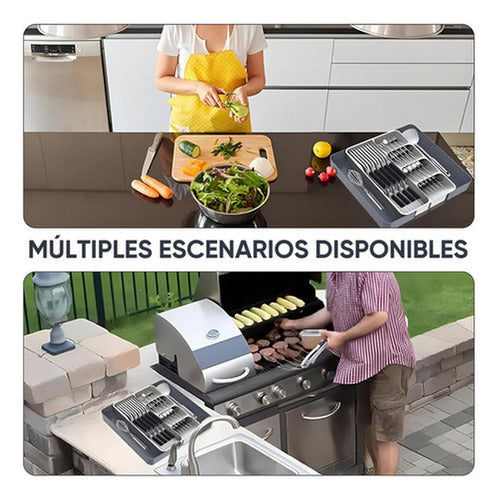 Organizador De Cubiertos Servicio Cocina Extensible Norplat Gris