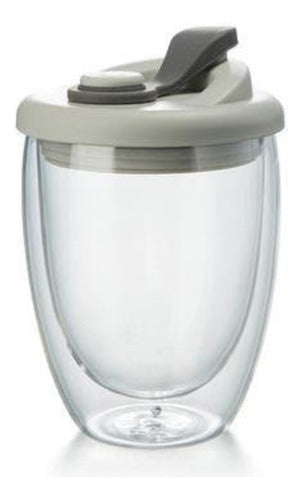 Taza Cafe Doble Vidrio Te Vaso Mug Tapa Antiderrame Norplat Negro Liso