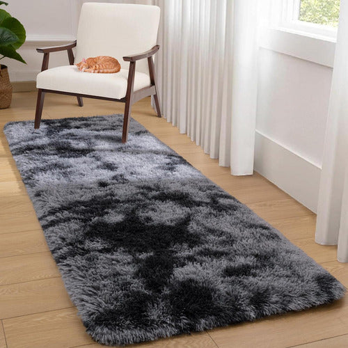Alfombra Bajada De Cama Peluda 160x60cm 3cm Suave - Norplat Gris Oscuro Y Negro Liso