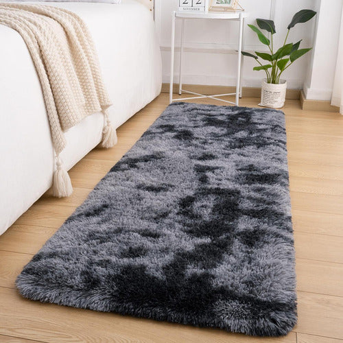 Alfombra Bajada De Cama Peluda 160x60cm 3cm Suave - Norplat Gris Oscuro Y Negro Liso