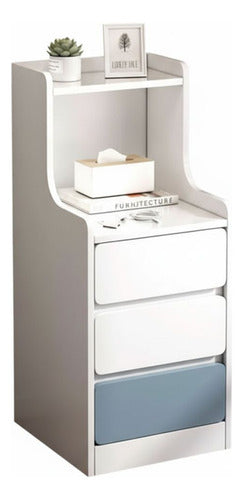 Velador Angosto Alto De Madera 3 Cajones 25*34*87cm Norplat Mate Blanco