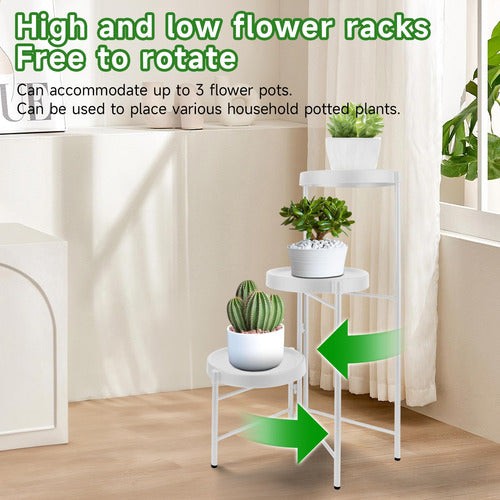Pedestal Para 3 Plantas / Porta Maceteros Metalico - Norplat Blanco Lisa