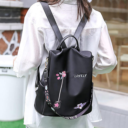 Mochila Bolsa De Mujer Impermeable Tik Tok Viral - Norplat Negro Floreado