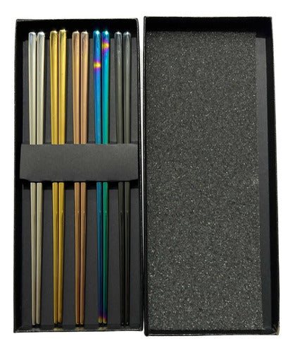 Juego 5 Pares Palillos Chinos Reutilizables Acero Inoxidable