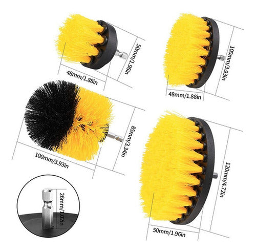 Set 4 Cepillos Limpieza Con Taladro Auto Hogar Tapiz Norplat Amarillo