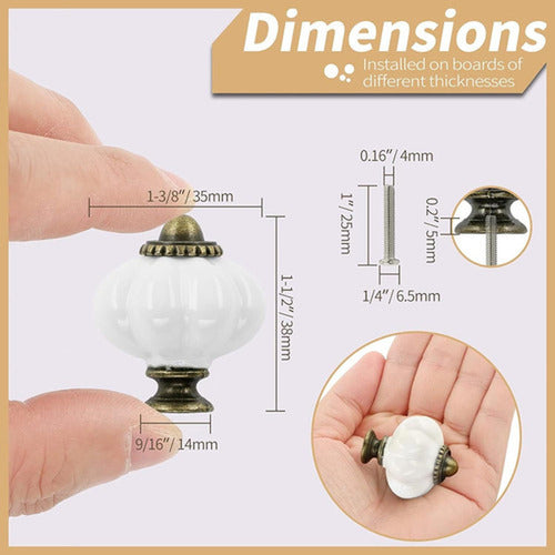 12 Manillas Mueble Tiradores Cocina Vintage Mueble - Norplat Blanco Calabaza