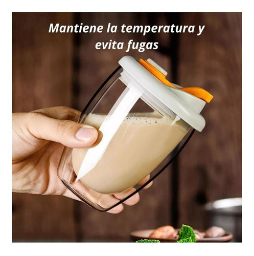 Taza Cafe Doble Vidrio Te Vaso Mug Tapa Antiderrame Norplat Naranja Liso