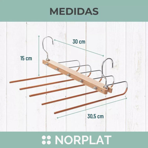 Colgador Pantalones Ganchos 5 En 1 Antideslizante - Norplat Madera