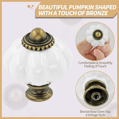 12 Manillas Mueble Tiradores Cocina Vintage Mueble - Norplat Blanco Calabaza