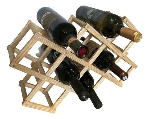 Organizador De Botellas Plegable Madera Hasta 10 Vinos Cukin Madera