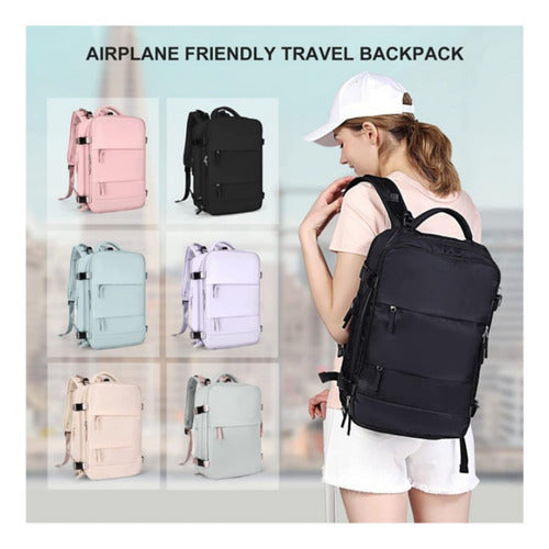 Mochila Notebook Viaje Ligera Vuelo Cabina Mano - Norplat Negro Liso