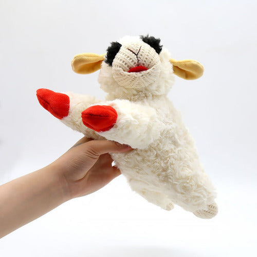 Peluche Oveja Con Texturas Y Sonido Para Mascotas Y Niños Blanco Con Patas Rojas
