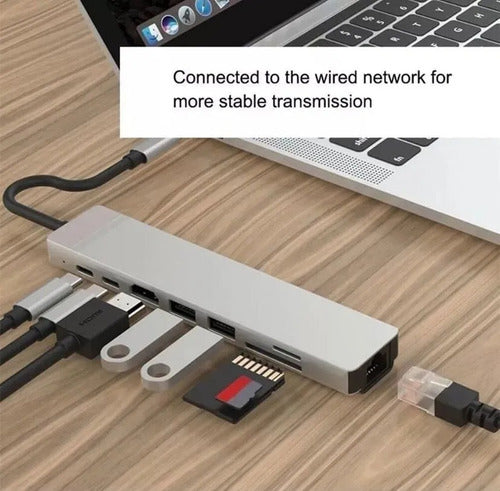 Hub Adaptador Usb Tipo C 8 En 1  - Macbook, Windows Ethernet