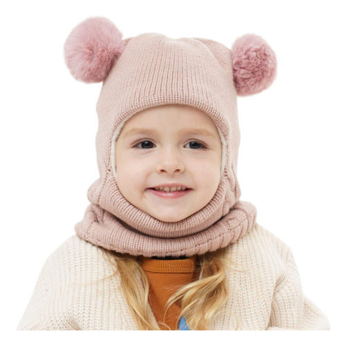 Gorro Con Cuello Bebés 6m A 2 Años Invierno Abrigado Norplat Rosa Talle Unico Geométrico