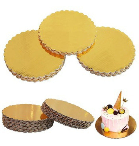 12 Bandeja Dorada Base Redonda Torta Carton 30cm - Norplat Dorado