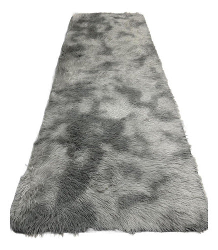 Alfombra Bajada De Cama Peluda 160x60cm 3cm Suave - Norplat Gris Claro Y Blanco Liso