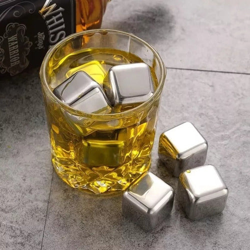 Set 4 Cubos De Acero Inoxidable Para Enfriar Bebidas Plateado
