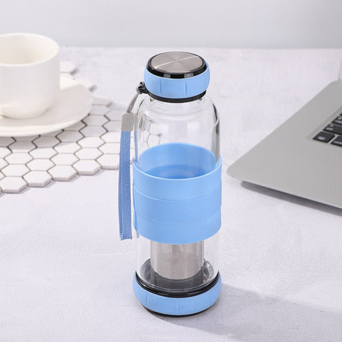 Botella Infusor Vidrio 550cc Difusor Te Bpa-free - Norplat Celeste