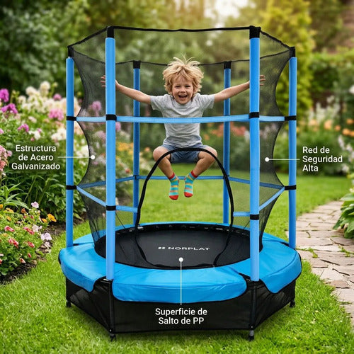Cama Elástica Para Niños 1.4m Saltarina Trampolin - Norplat Negro Celeste