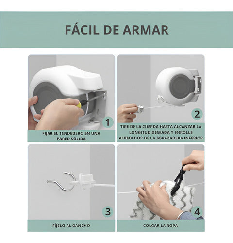 Tendedero Retractil Extensible Colgador Ropa Pared Norplat  Gris