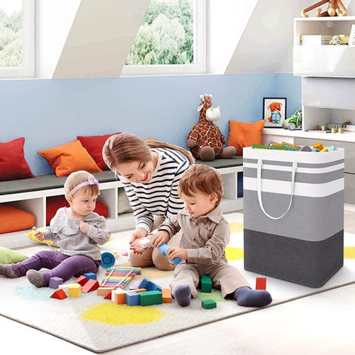 4 Cesto Grande Ropa Sucia Y Lavandería Plegable - Norplat Gris Y Negro Rayado