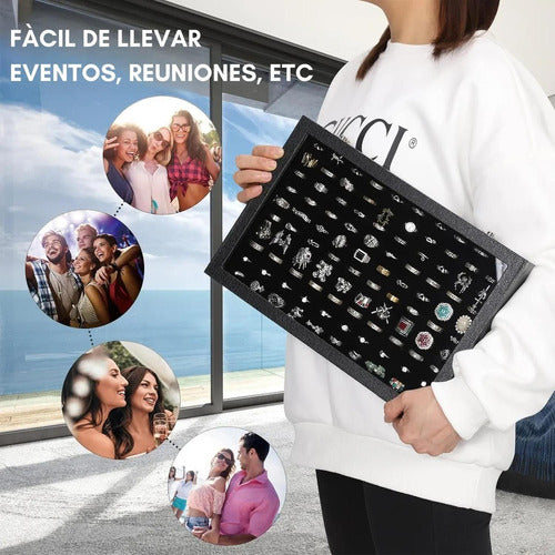 Organizador Exhibidor 100 Anillos Aros Terciopelo - Norplat Negro