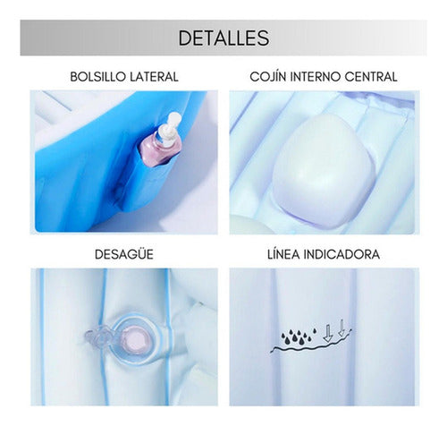 Tina Baño Bebe Portatil Bañera Plegable + Inflador - Norplat Azul Lisa