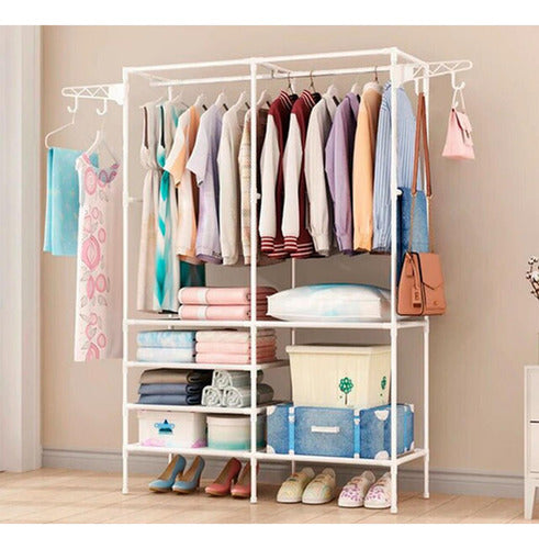 Organizador Ropa Colgador Perchero Con Estantes - Norplat Blanco