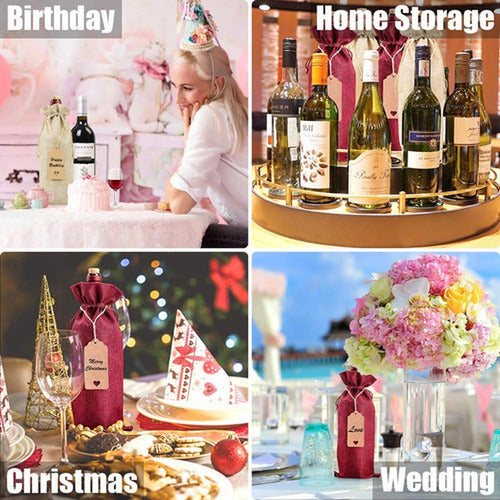 Bolsas De Regalos Navidad Para Botellas Vino 12u - Norplat 6 Negro + 6 Lino