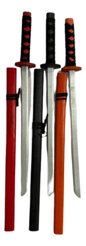 Pack 3 Katana Japonesa Madera Entrenamiento 73cm - Norplat Rojo Y Negro