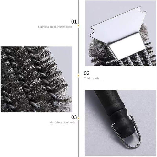 Escobilla Cepillo Limpieza Para Parrillas 3 En 1 - Con Mango