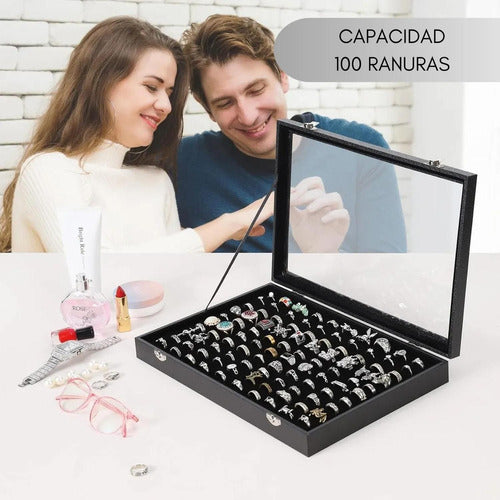 Organizador Exhibidor 100 Anillos Aros Terciopelo - Norplat Negro