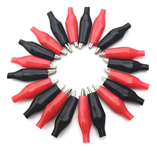 20 Pinzas Eléctricas Tipo Caiman Cocodrilo 28mm - Norplat Negro/rojo