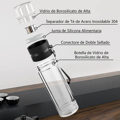 Botella Infusor Vidrio Borosilicato Infusión Separado De Té Blanco