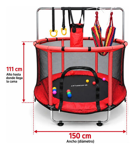 Cama Elástica 1.5mt Saltarina Trampolin Para Niños Norplat Negro Rojo