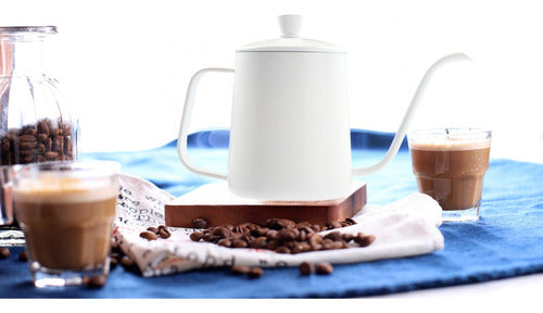 Tetera Cuello Cisne Negra 350 Ml Café Te De Acero Inoxidable Blanco