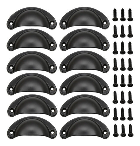 Set 12 Tiradores Para Muebles Cocina Cajón Manilla - Norplat Negro