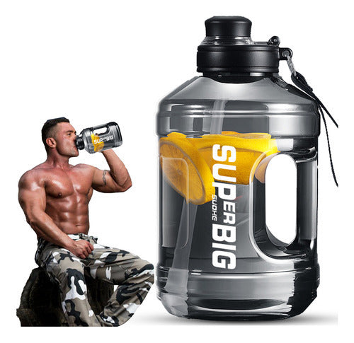 Botella Deportiva Agua Grande Norplat Motivacional 1.6l Gym Negro Transparente