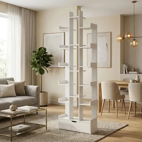 Estante Librero Norplat Madera - Estantería Niveles Y Cajón Blanco