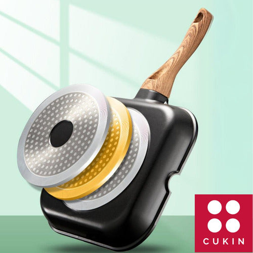 Plancha 28 Cm Antiadherente Aluminio Fundido Grill - Cukin Negro