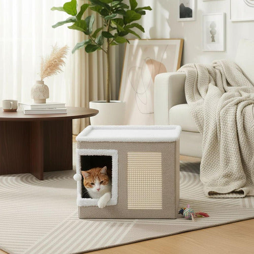 Casa Cama Iglu Gato Plegable + 2 Cojines Y Pompon - Norplat Gris Claro / Crema Iglú