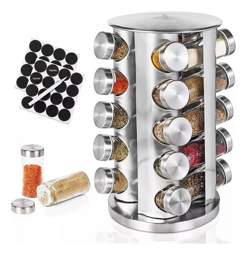 Condimenteros Especiero Giratorio Cocina 20 Frascos - Cukin Plateado