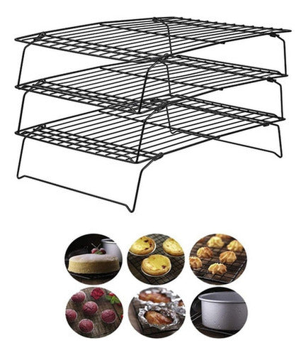 Rejilla Triple Apilable Enfriar Galleta Reposteria - Norplat Negro