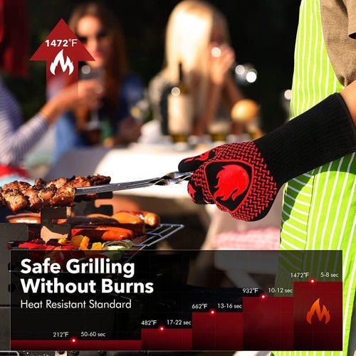 Set 2 Guantes Asado Alta Temperatura Parrillero Cocina Cukin Rojo Rayas