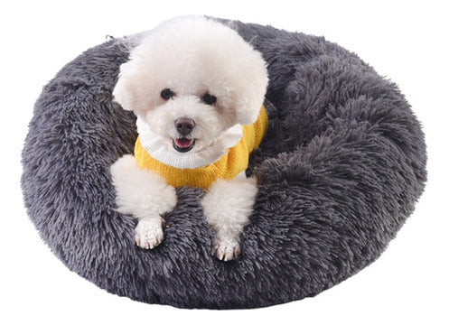 Cama Mascotas Antiestrés Peluda Perros Gatos 50 Cm - Norplat Gris Oscuro