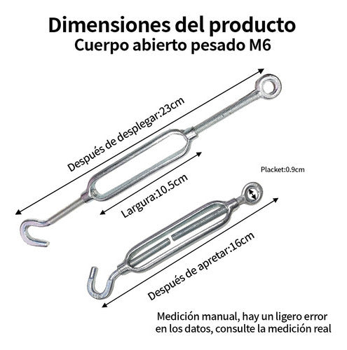 20 Tensor Ojo Gancho Galvanizado M6 Hasta 50kg - Norplat